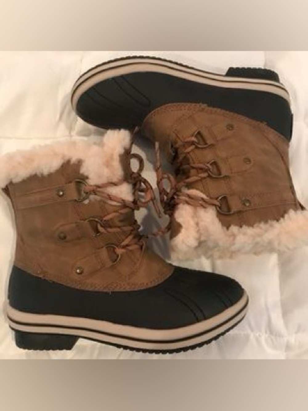 PAWZ Brown & Black Faux-Fur Winter Rain Boots